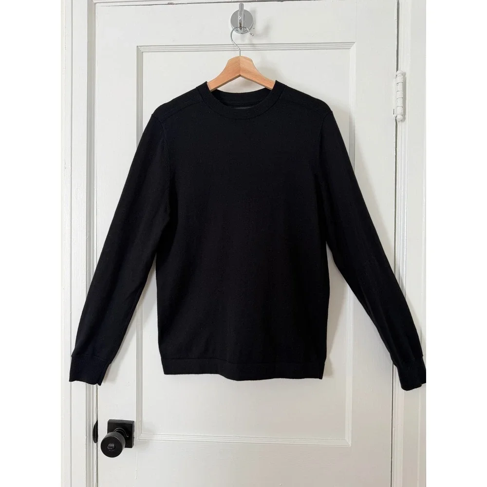 Nordstrom Tech-Smart Mens Black Cotton Merino Wool Blend Crewneck Sweater S Slim
